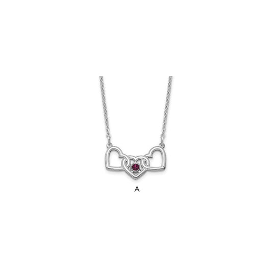 Sterling Silver Rhodium plated 3 Hearts with 1 Birthstone Necklace