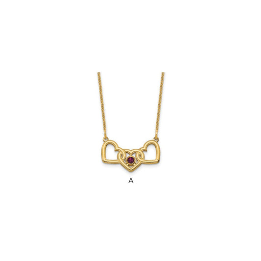 14K Yellow Gold 3 Hearts 1 Birthstone w/ 14k Bezel Necklace
