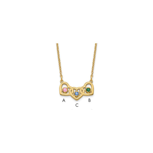 Sterling Silver Gold plated 3 Hearts with 3 Birthstones Necklace
