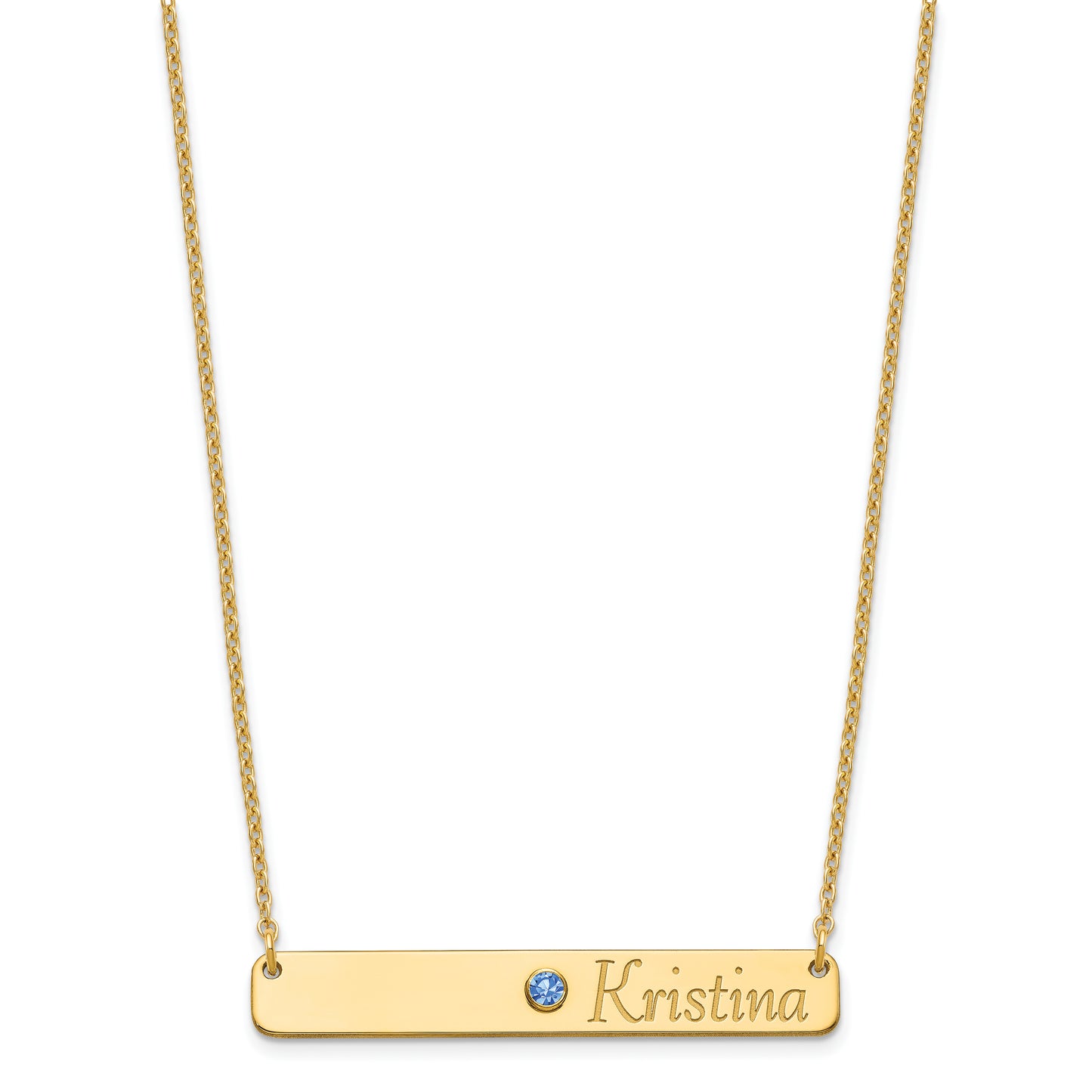 10K White Gold Personalized Bar with 14k Bezel Birthstone Necklace