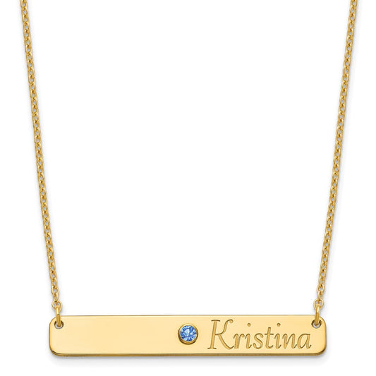 10K White Gold Personalized Bar with 14k Bezel Birthstone Necklace