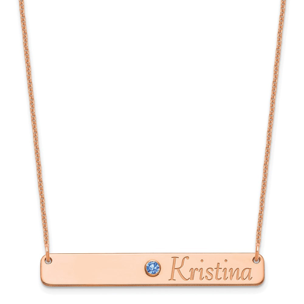 14K Rose Gold Personalized Bar with 14k Bezel Birthstone Necklace