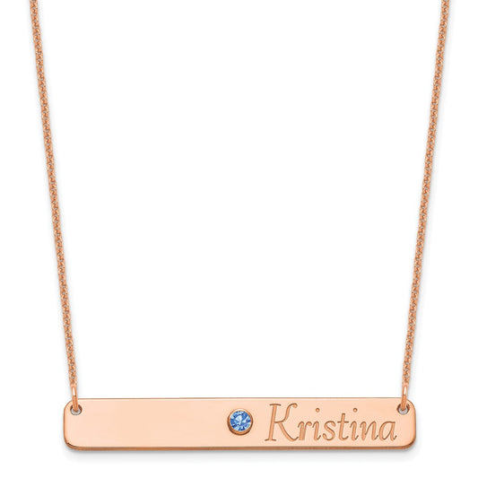 14K Rose Gold Personalized Bar with 14k Bezel Birthstone Necklace