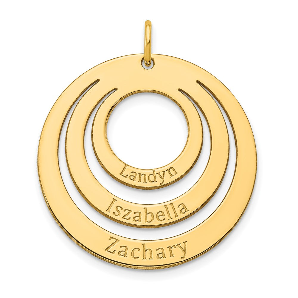 Sterling Silver Gold plated 3 Ring Circle with Names Charm