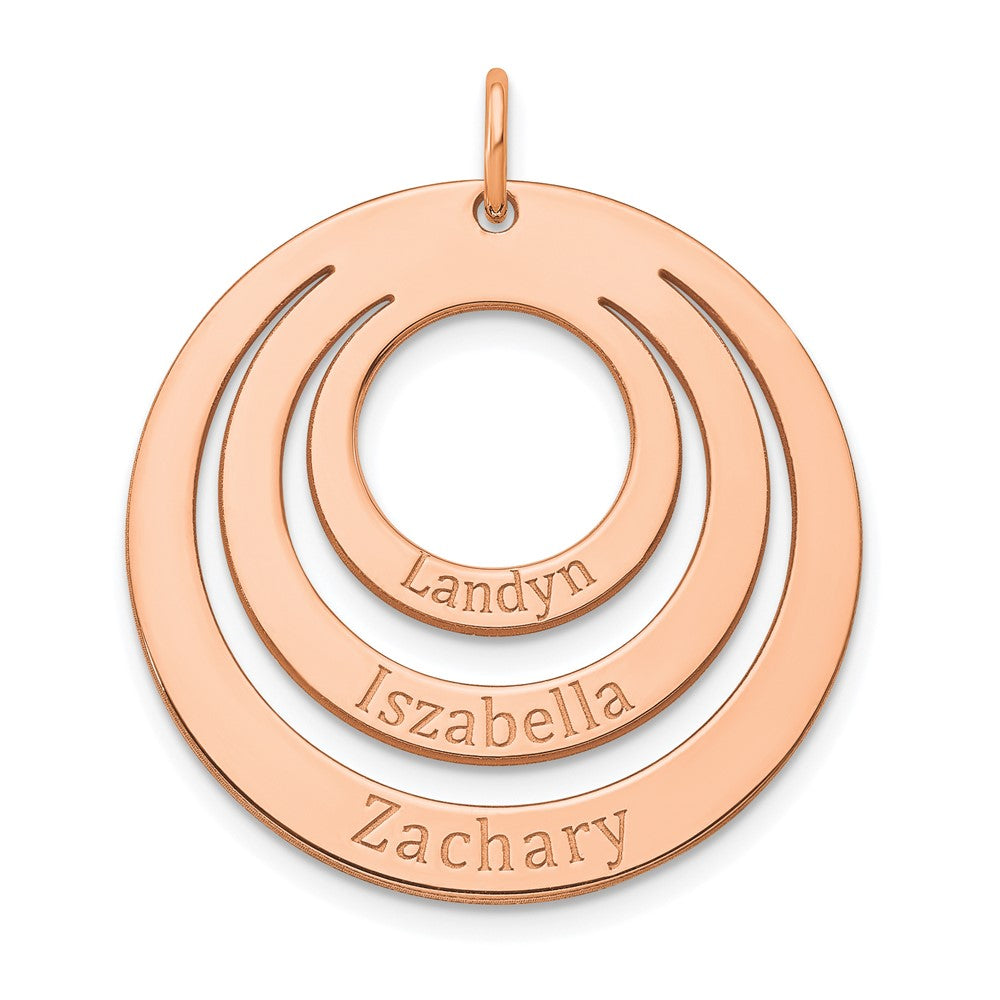14K Rose Gold 3 Ring Circle with Names Charm