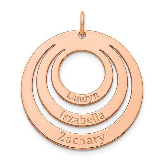 14K Rose Gold 3 Ring Circle with Names Charm