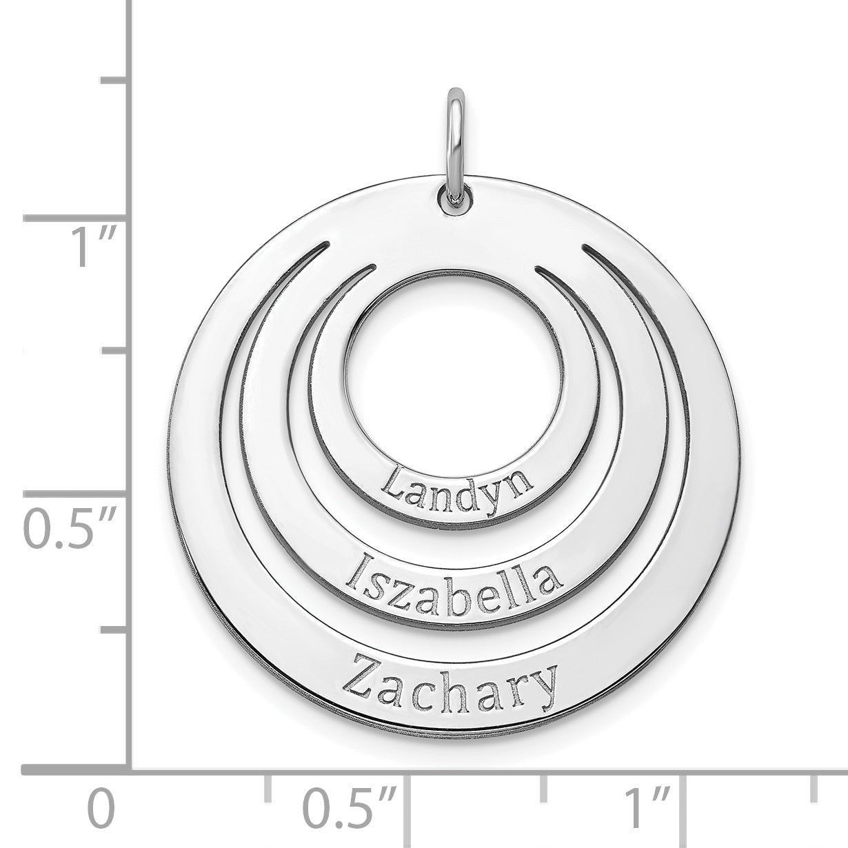 Sterling Silver Rhodium plated 3 Ring Circle with Names charm