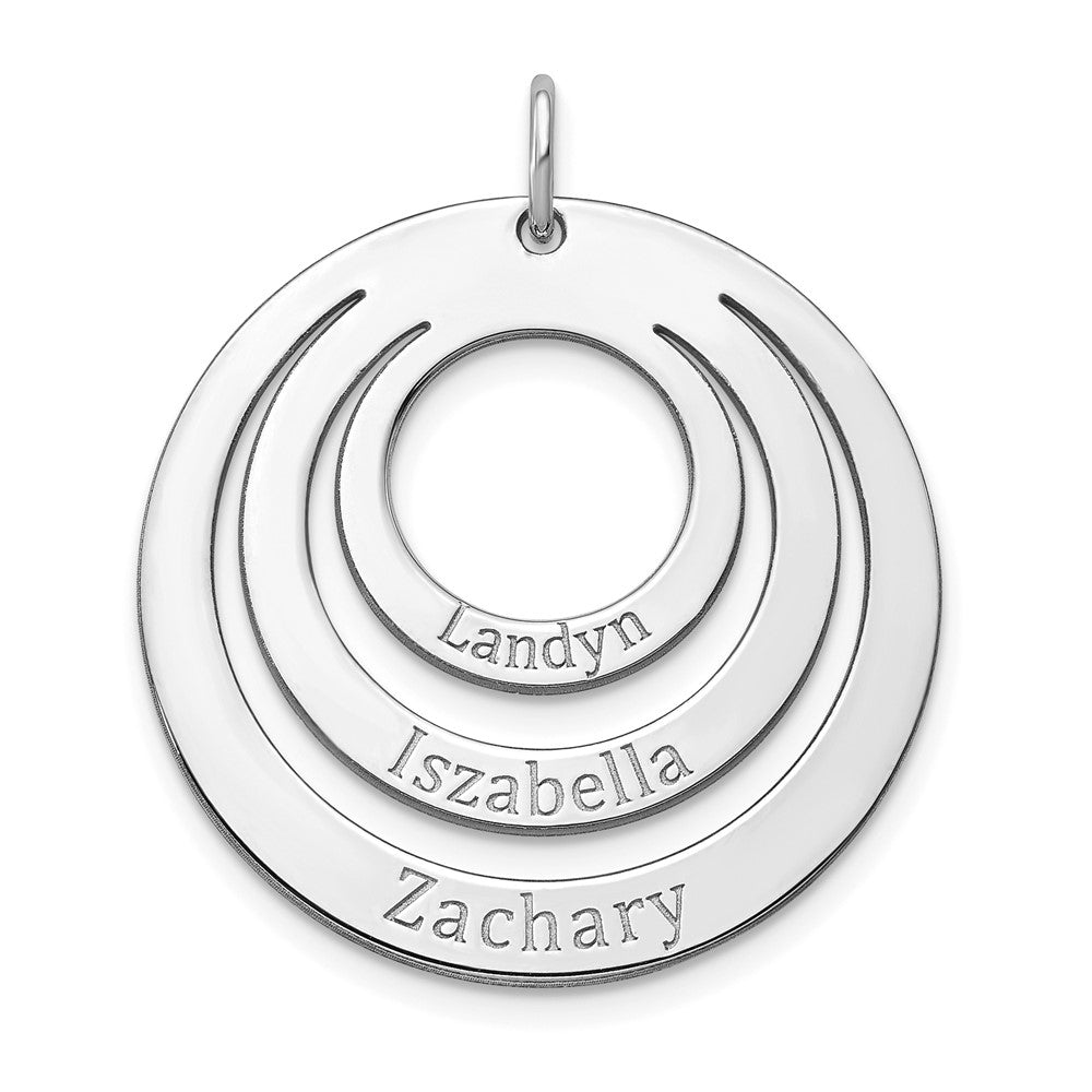 Sterling Silver Rhodium plated 3 Ring Circle with Names charm