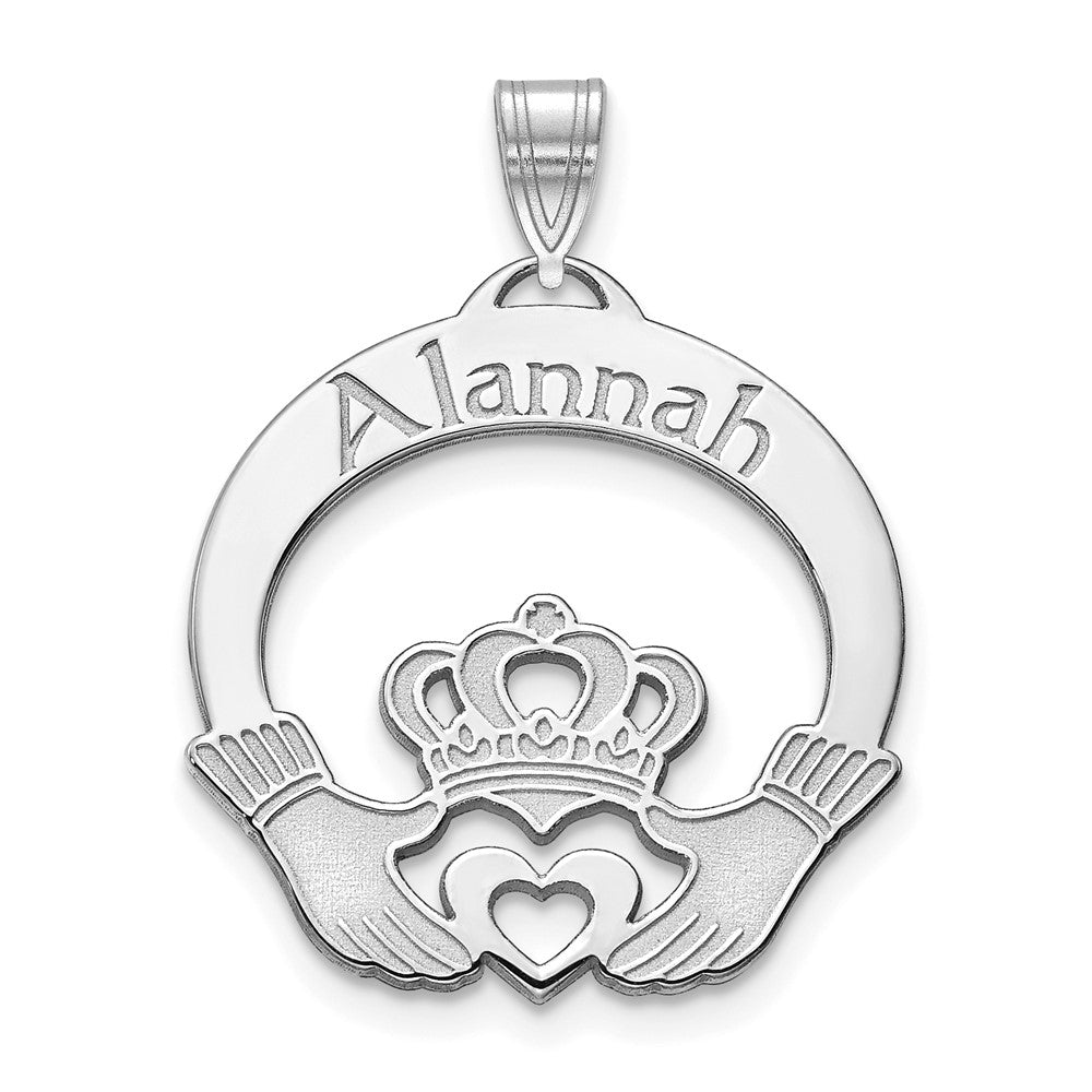 Sterling Silver Rhodium plated Personalized Claddagh Pendant