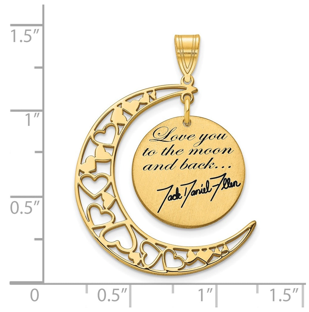 14k Yellow Or White Or Rose Gold LOVE YOU TO THE MOON Signature Pendant – Elegant Jewelry Gift for Birthday, Anniversary, Engagement, Wedding