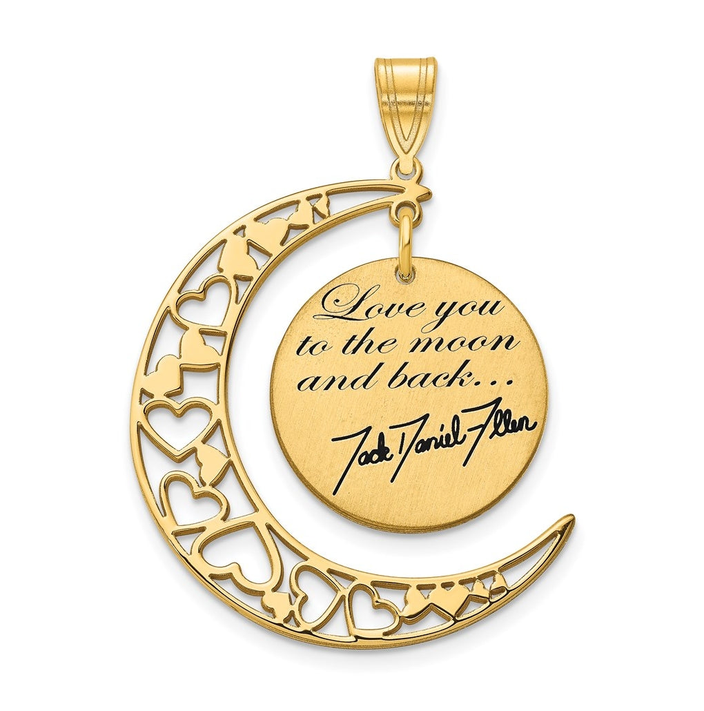 14k Yellow Or White Or Rose Gold LOVE YOU TO THE MOON Signature Pendant – Elegant Jewelry Gift for Birthday, Anniversary, Engagement, Wedding