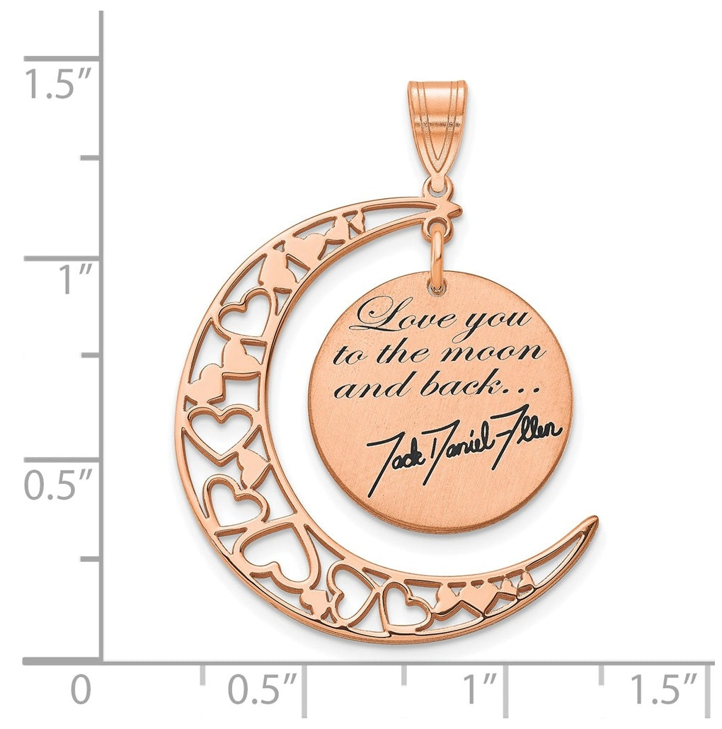 14k Yellow Or White Or Rose Gold LOVE YOU TO THE MOON Signature Pendant – Elegant Jewelry Gift for Birthday, Anniversary, Engagement, Wedding