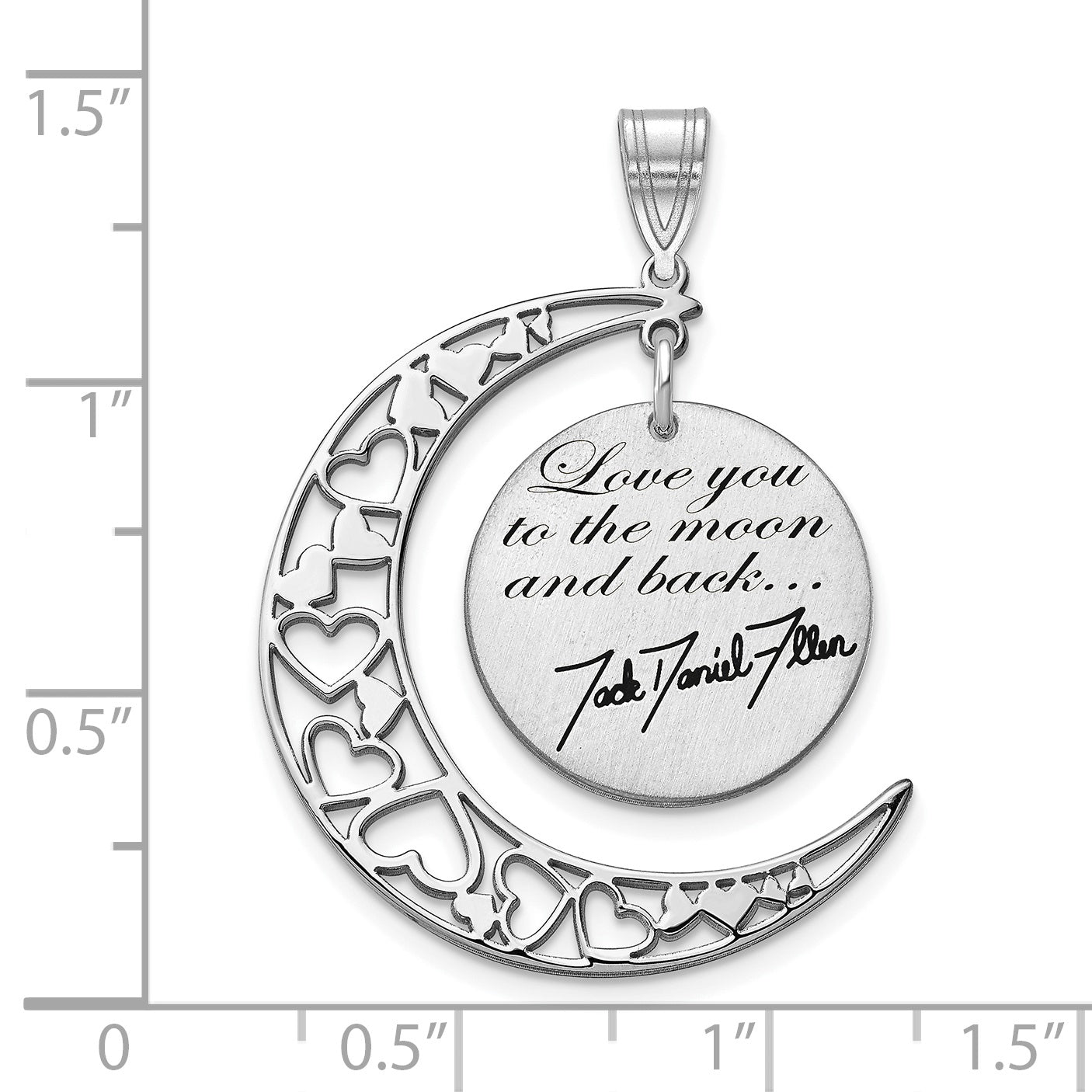 Sterling Silver Rhodium plated I LOVE YOU TO THE MOON Signature Pendant