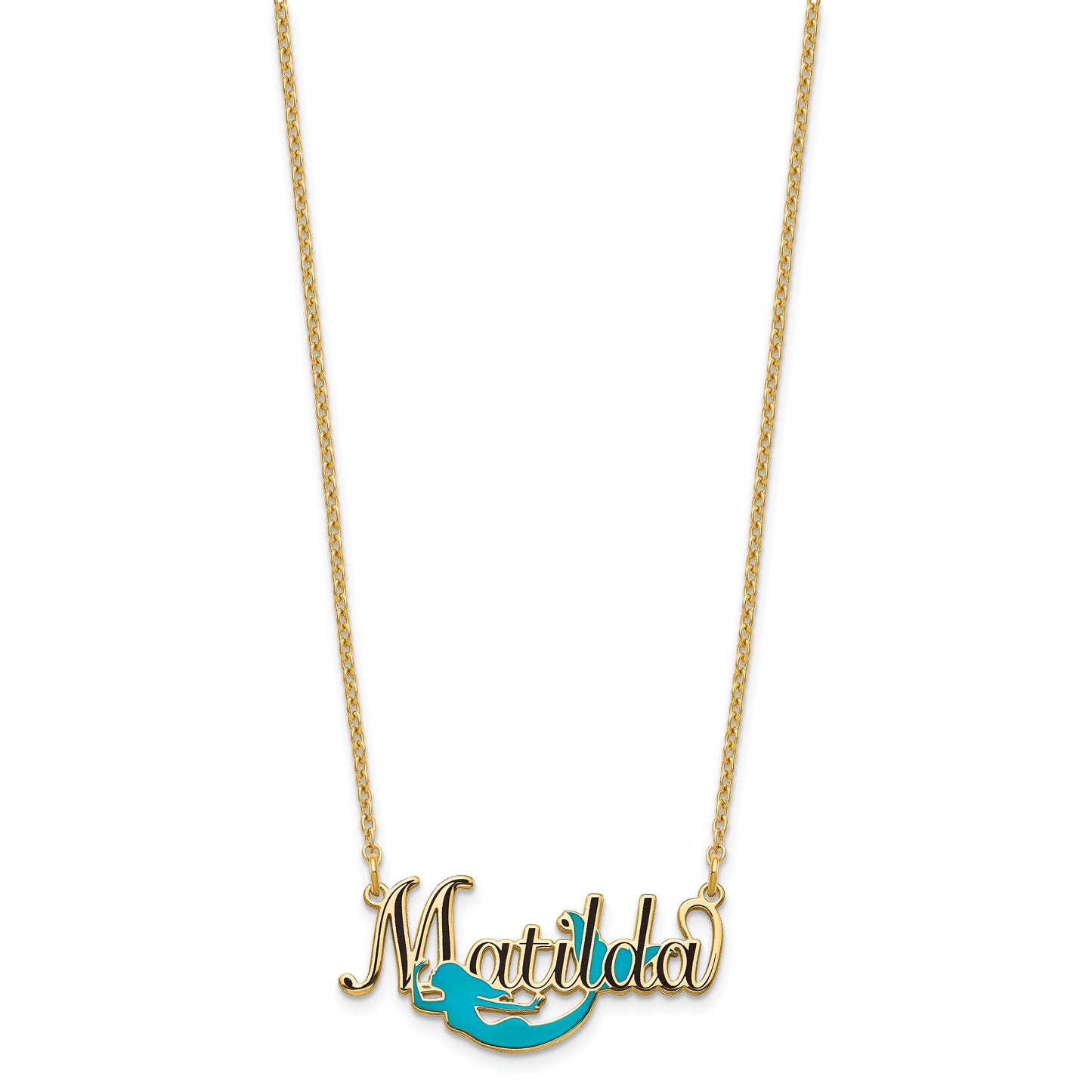 Sterling Silver Gold plated Enameled Name Plate Mermaid Necklace