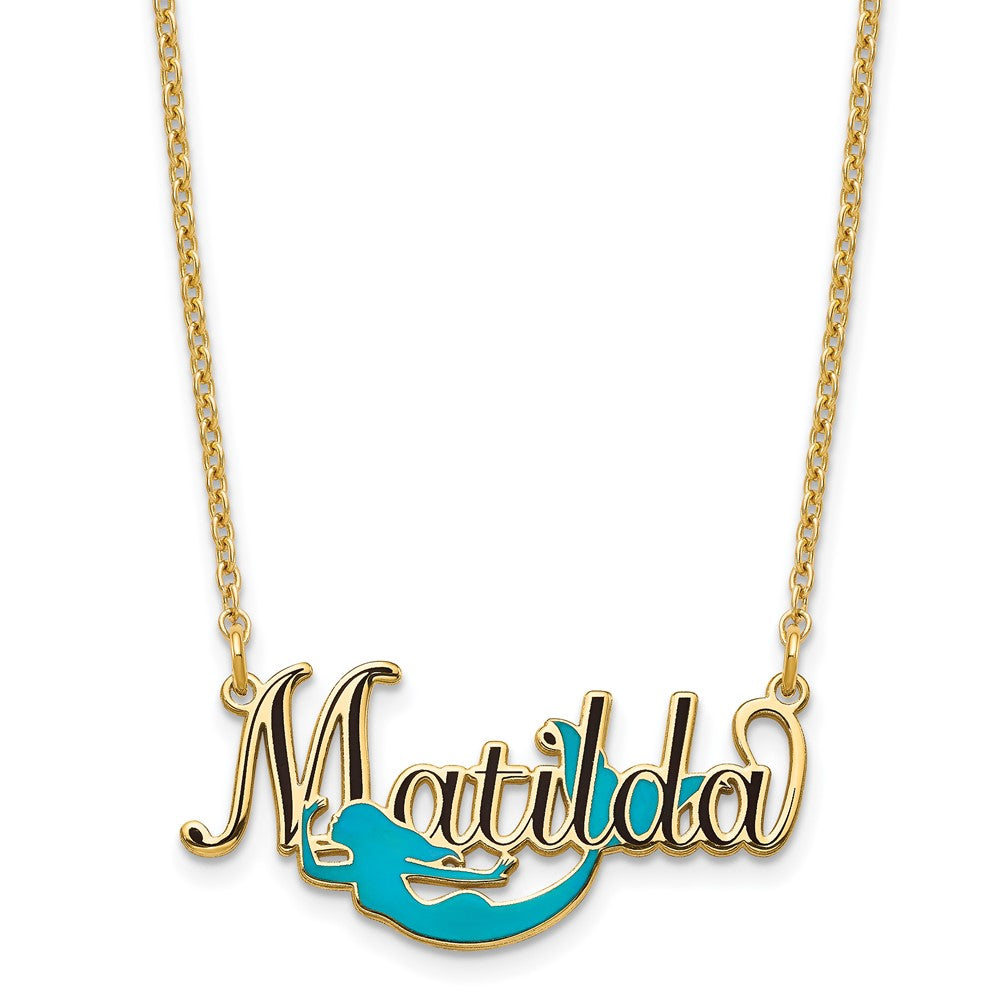 Sterling Silver Gold plated Enameled Name Plate Mermaid Necklace