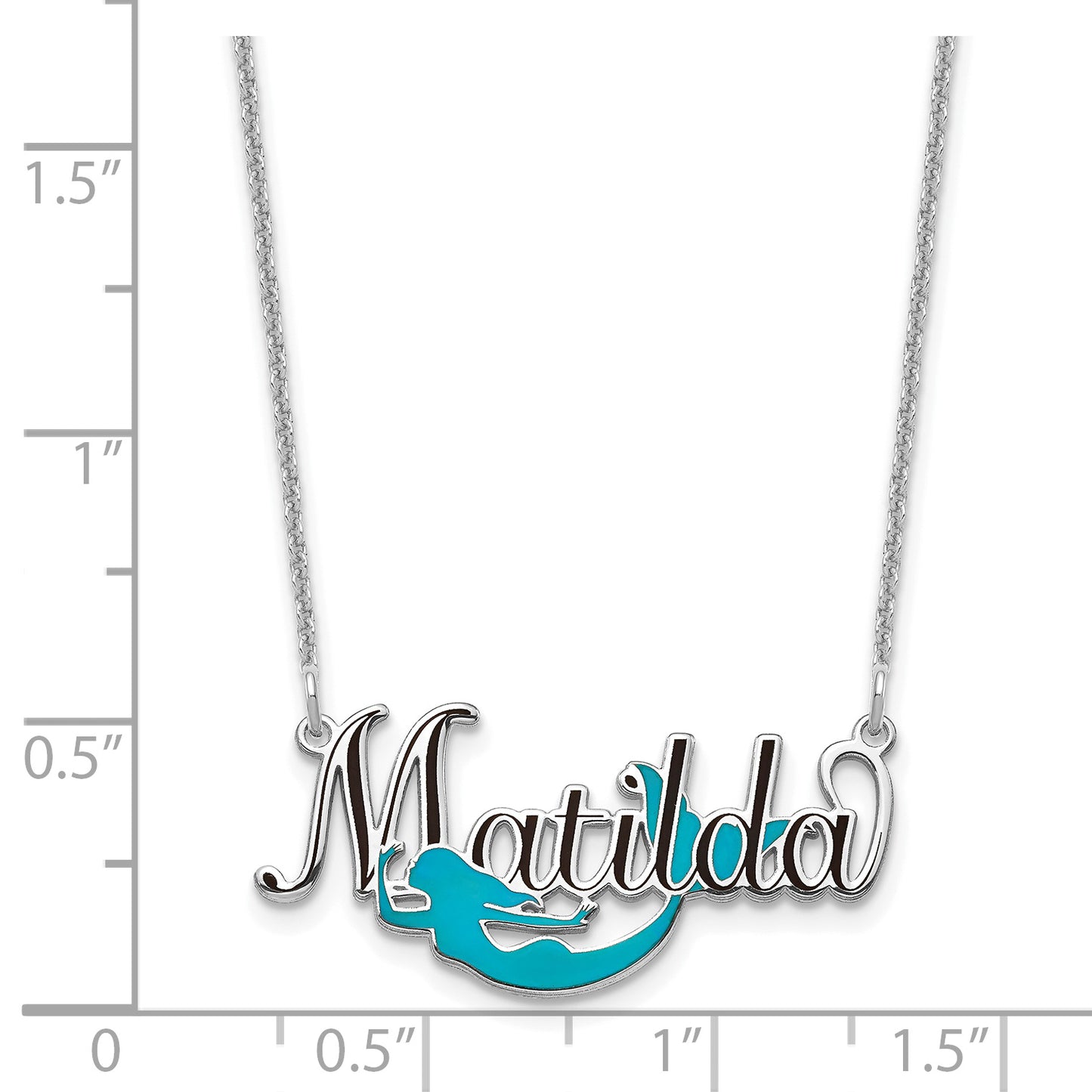 14K White Gold Enameled Name Plate Mermaid Necklace