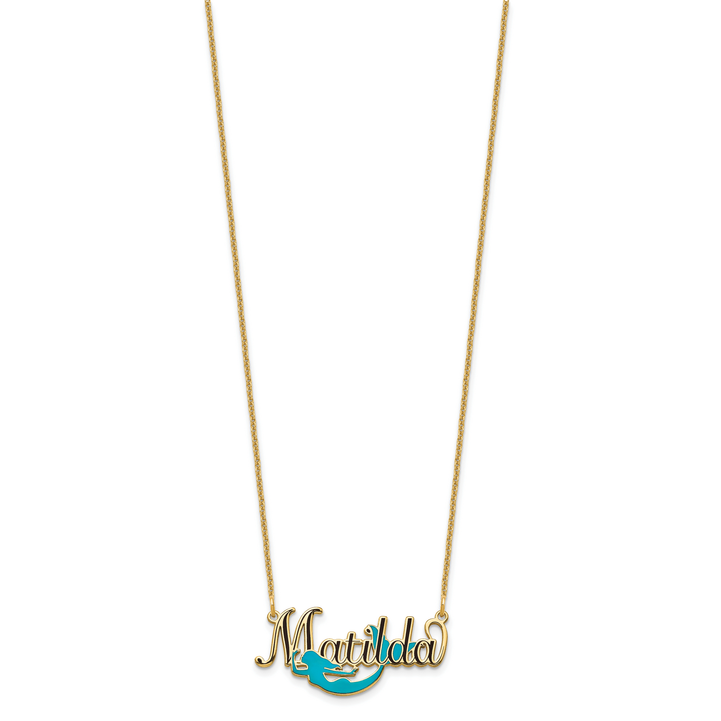 14K Yellow Gold Enameled Name Plate Mermaid Necklace