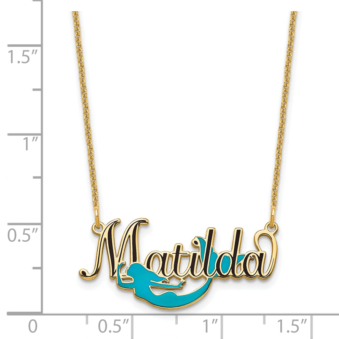 14K Yellow Gold Enameled Name Plate Mermaid Necklace