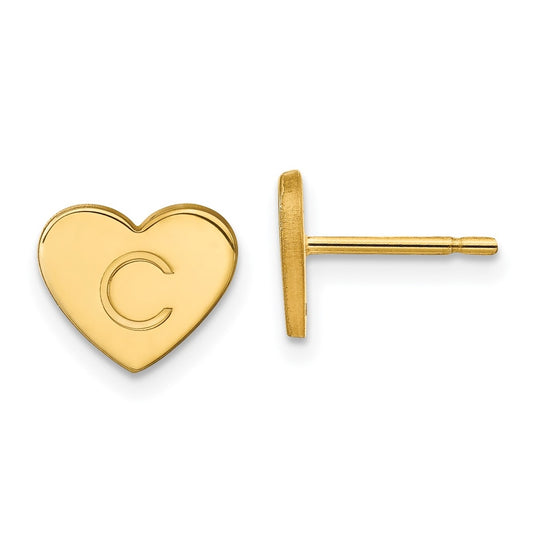 14K Yellow Gold Initial Heart Post Earrings