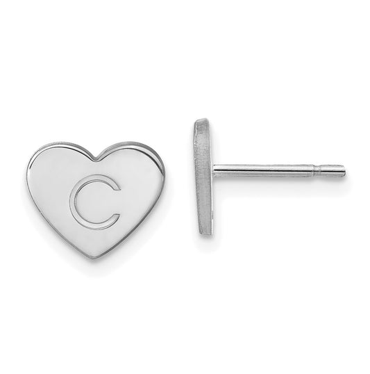 14K White Gold Initial Heart Post Earrings