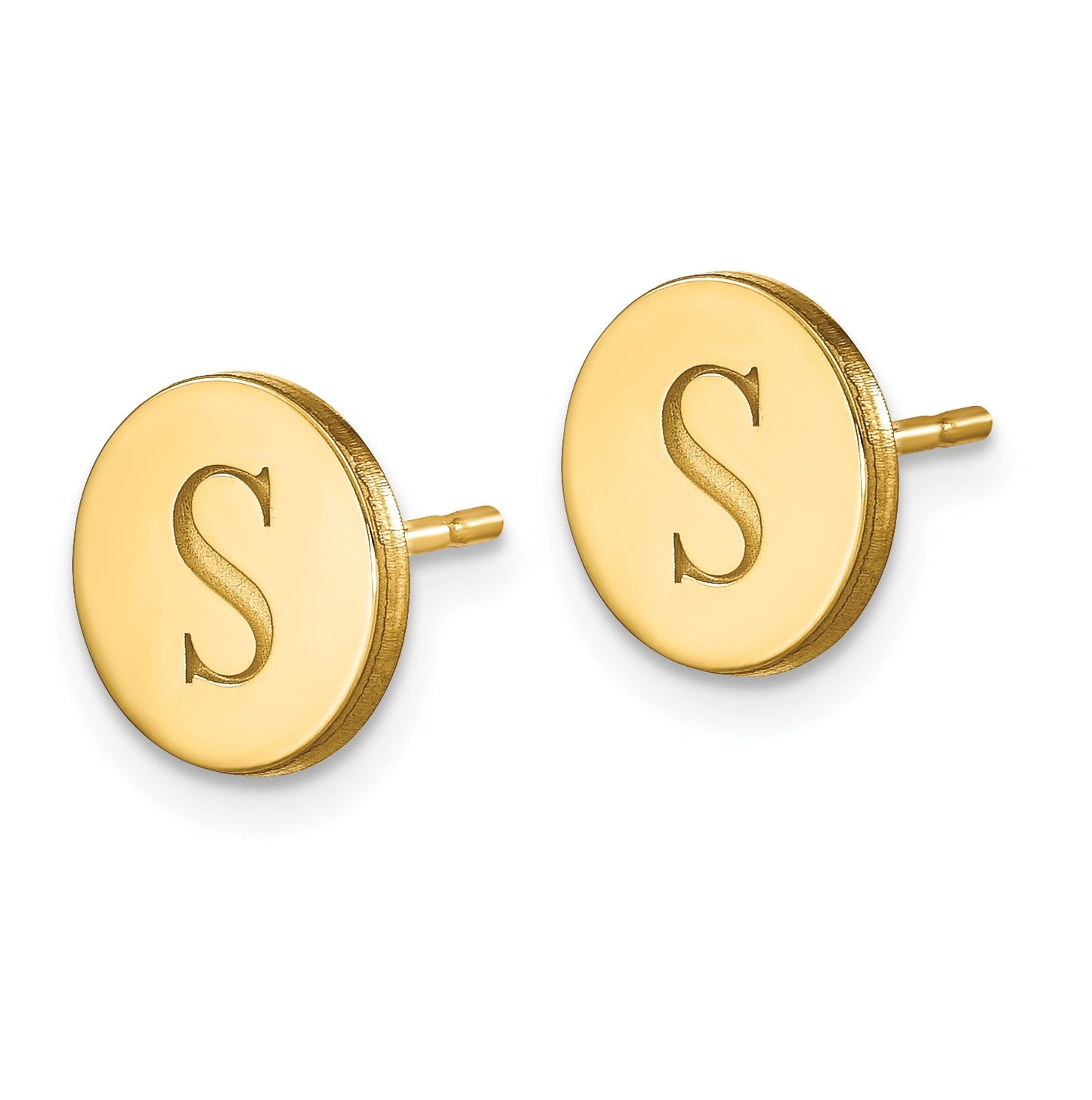 14K Yellow Gold Initial Circle Post Earrings
