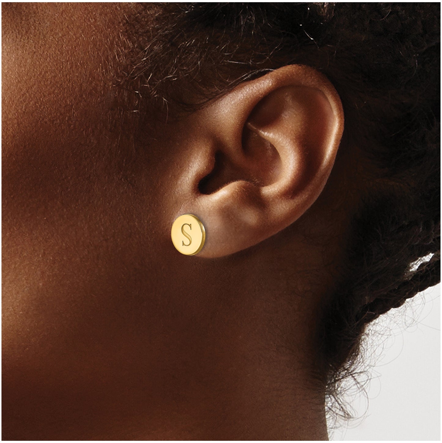 14K Yellow Gold Initial Circle Post Earrings