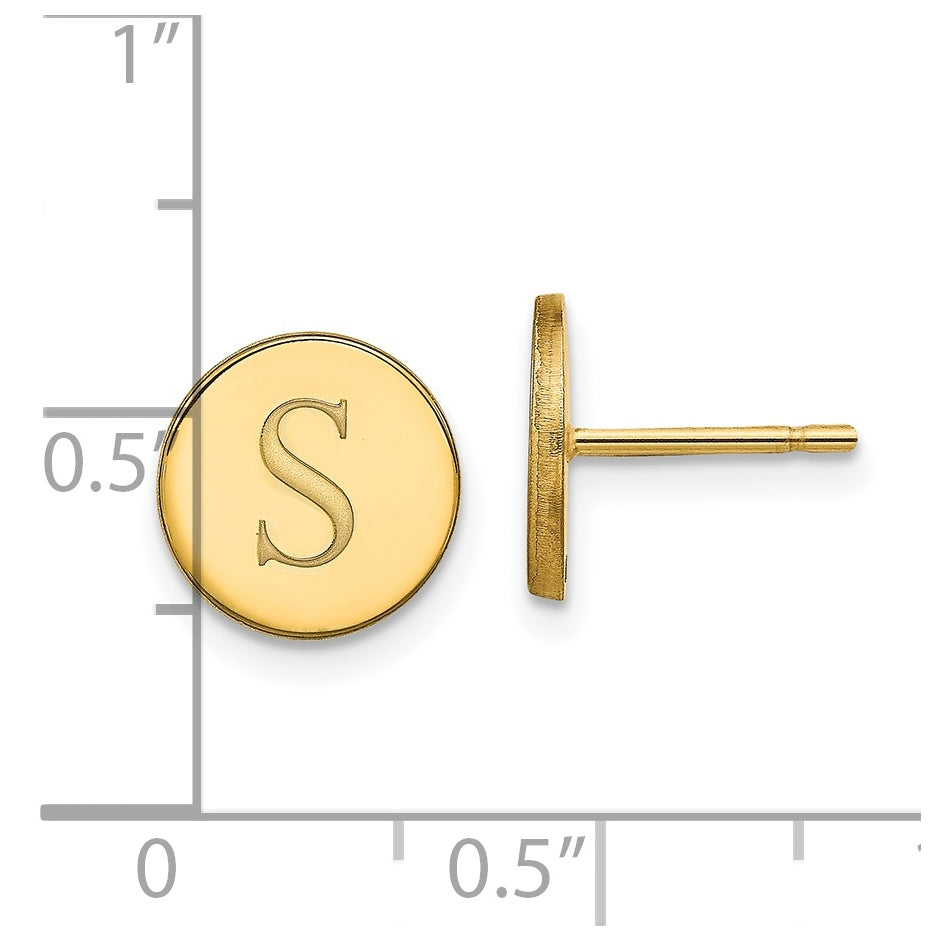 14K Yellow Gold Initial Circle Post Earrings