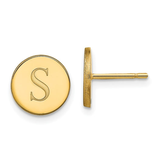 14K Yellow Gold Initial Circle Post Earrings