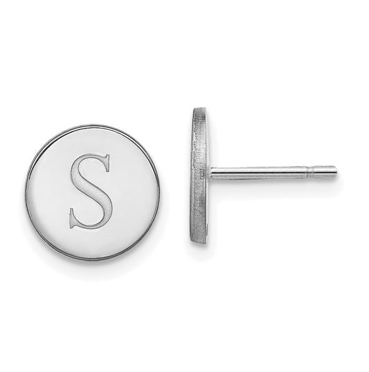 Sterling Silver Rhodium plated Initial Circle Post Earrings