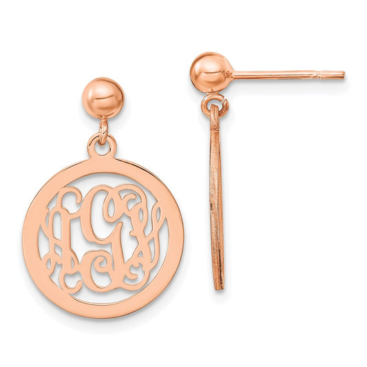 Sterling Silver Rose Gold plated Polished Monogram Post Dangle Earrings