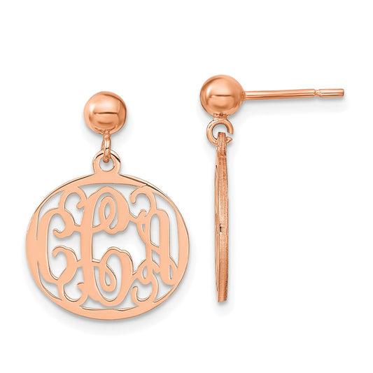 Sterling Silver Rose Gold plated Polished Monogram Post Dangle Earrings