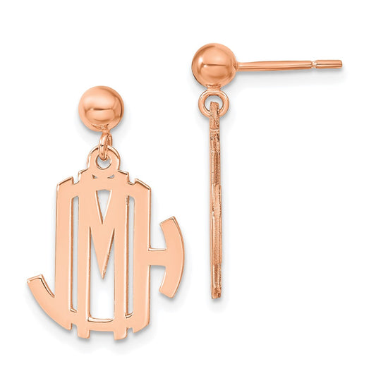Sterling Silver Rose Gold plated Monogram Post Dangle Earrings