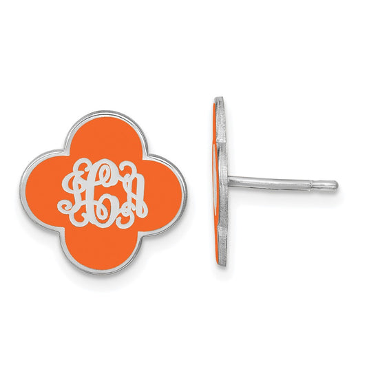 10K White Gold Enameled Clover Monogram Post Earrings