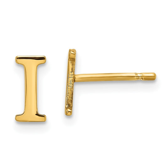 Sterling Silver Gold plated Letter I Initial Post Earrings