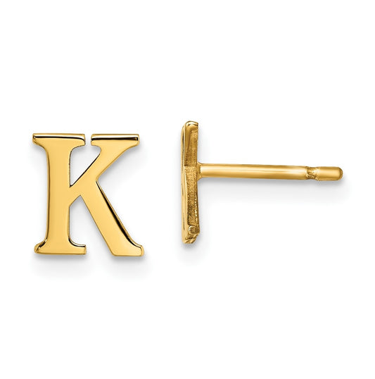 Sterling Silver Gold plated Letter K Initial Post Earrings