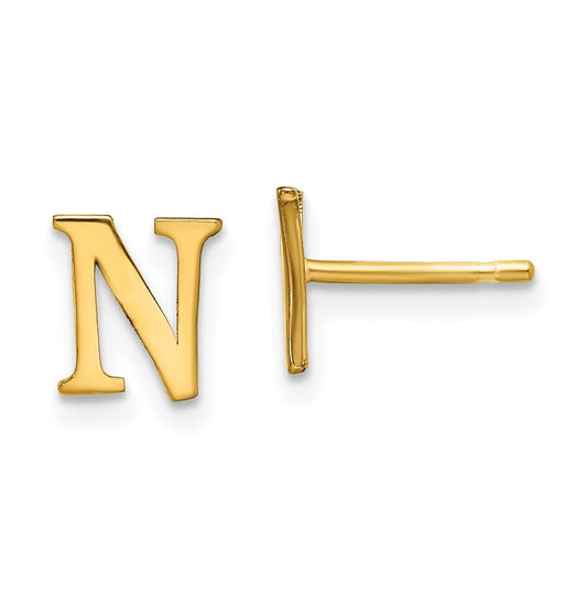 Sterling Silver Gold plated Letter N Initial Post Earrings