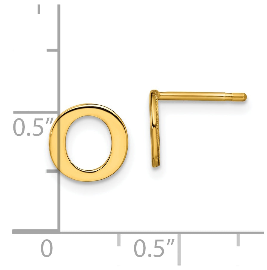 Sterling Silver Gold plated Letter O Initial Post Earrings