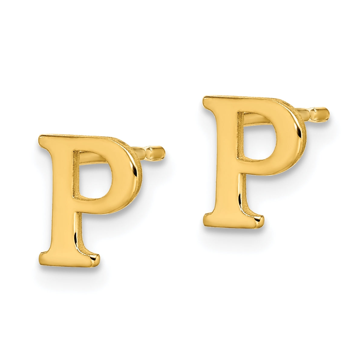 Sterling Silver Gold plated Letter P Initial Post Earrings