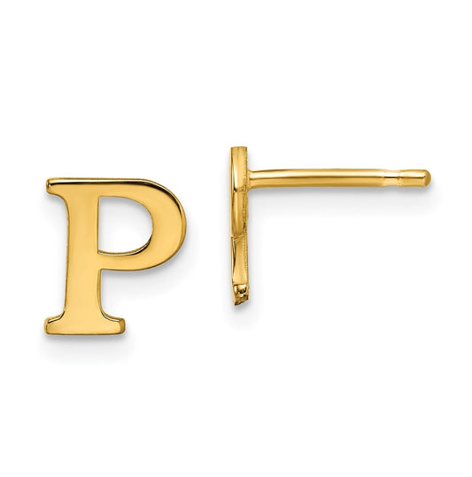 Sterling Silver Gold plated Letter P Initial Post Earrings