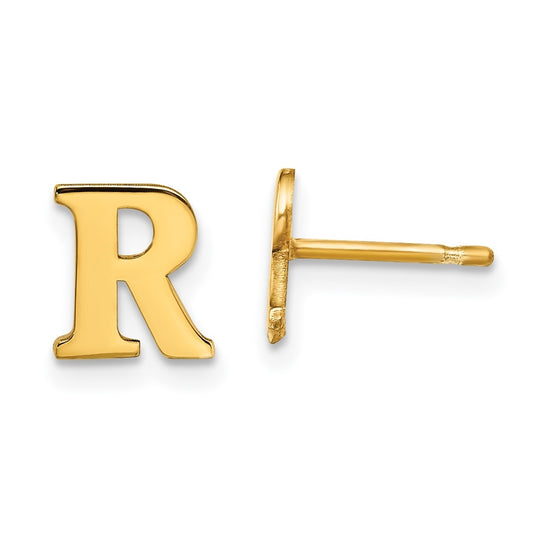 Sterling Silver Gold plated Letter R Initial Post Earrings