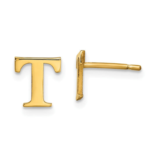 Sterling Silver Gold plated Letter T Initial Post Earrings