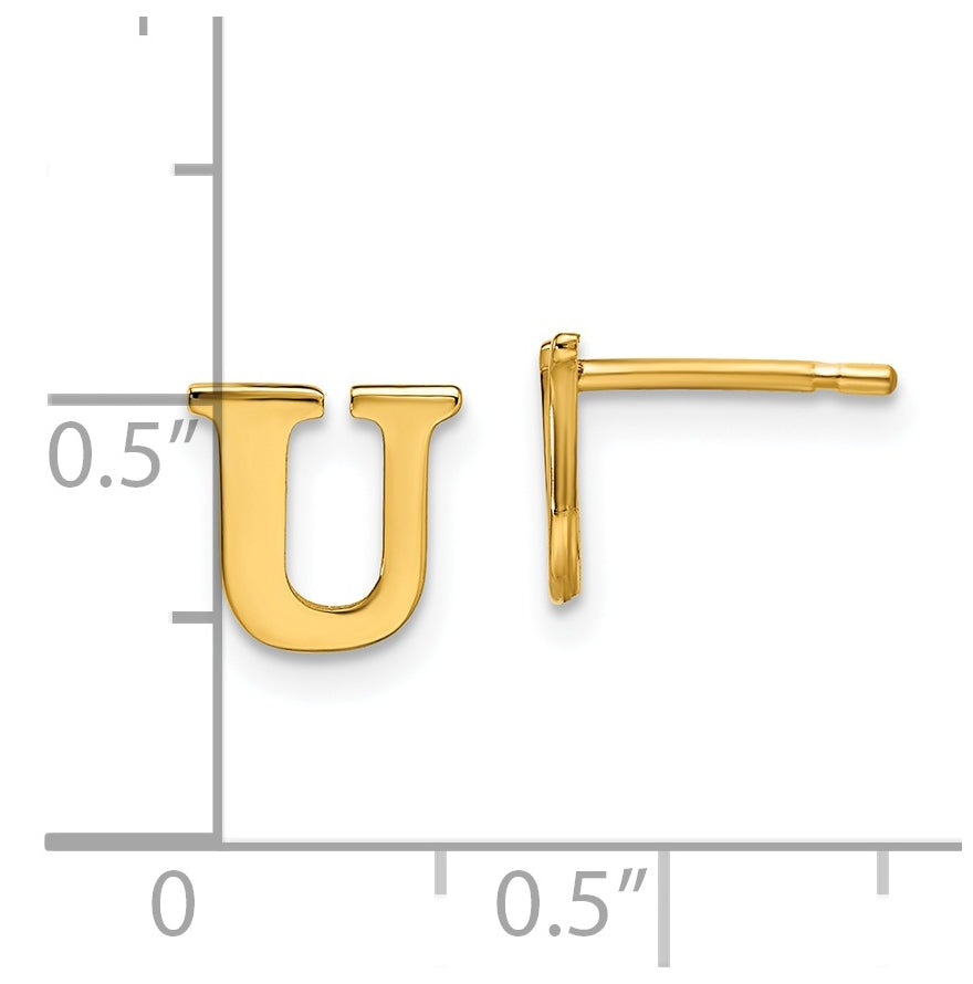Sterling Silver Gold plated Letter U Initial Post Earrings