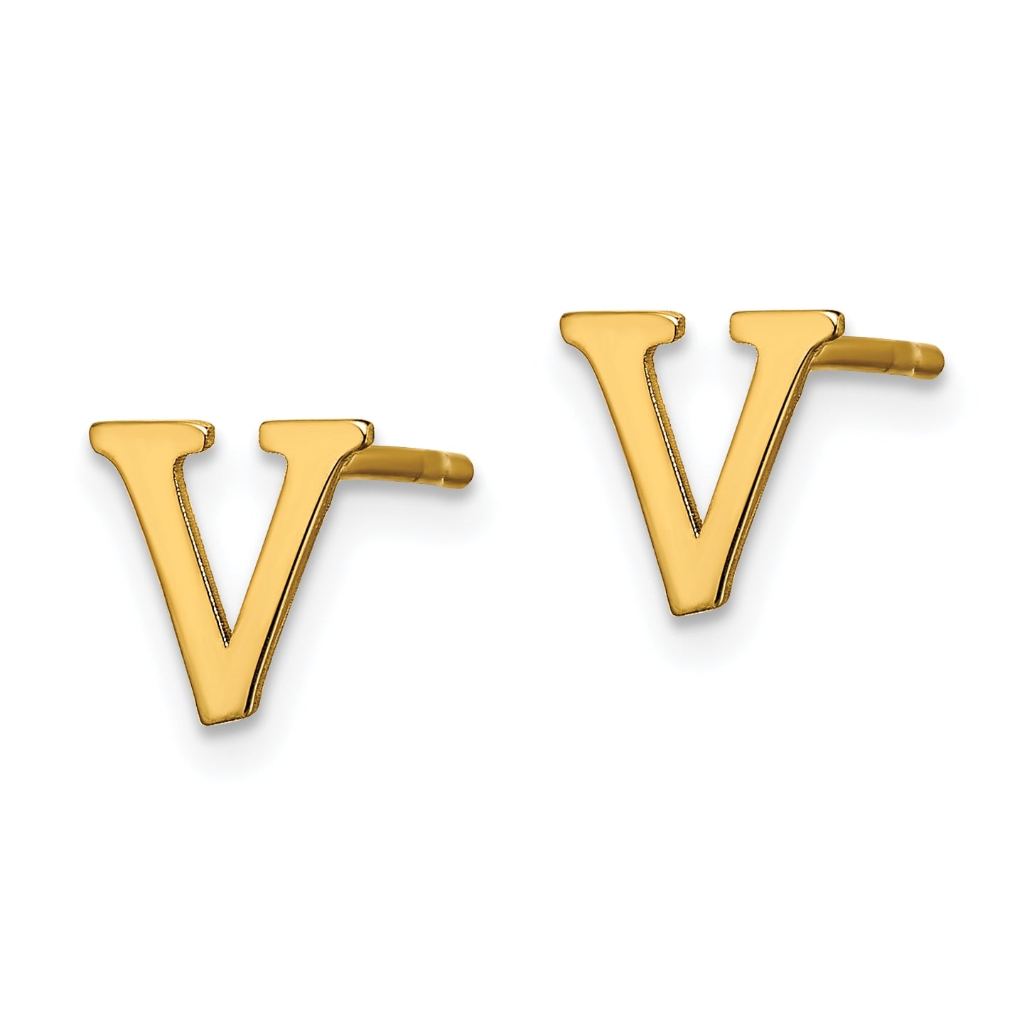 Sterling Silver Gold plated Letter V Initial Post Earrings