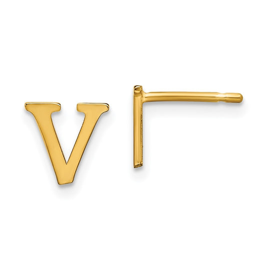 Sterling Silver Gold plated Letter V Initial Post Earrings