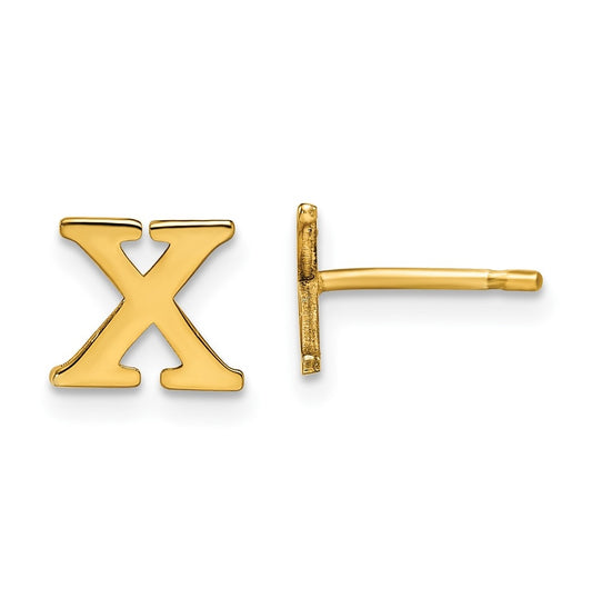 Sterling Silver Gold plated Letter X Initial Post Earrings