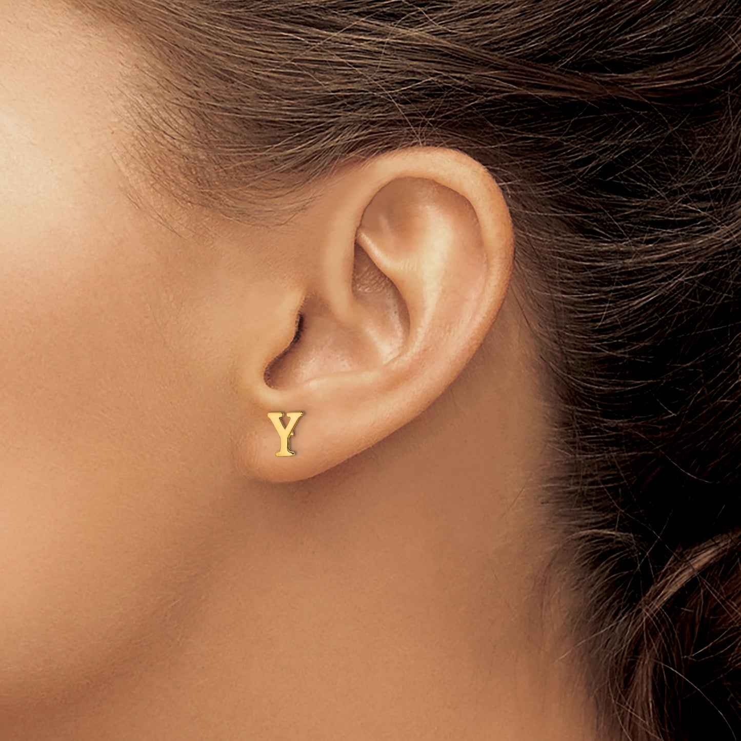 Sterling Silver Gold plated Letter Y Initial Post Earrings