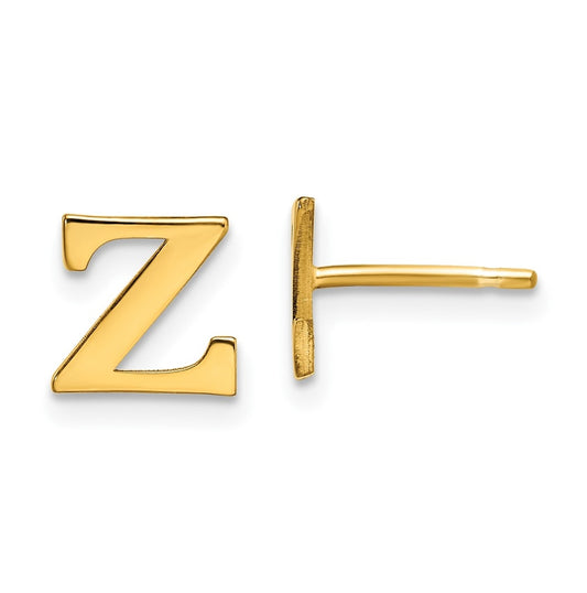 Sterling Silver Gold plated Letter Z Initial Post Earrings