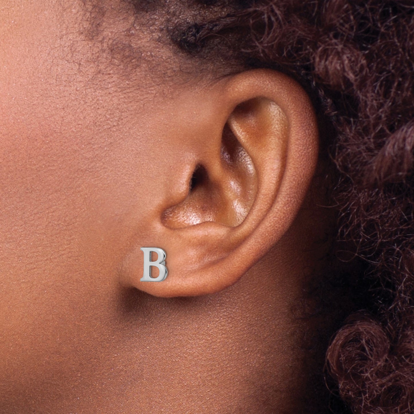 Sterling Silver Rhodium plated Letter B Initial Post Earrings