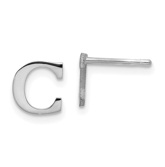 Sterling Silver Rhodium plated Letter C Initial Post Earrings
