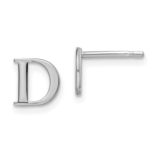 Sterling Silver Rhodium plated Letter D Initial Post Earrings